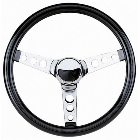 Newalthlete 502 13.5 in. Chrome & Vinyl Classic Cruisin Steering Wheel - Black NE3614740